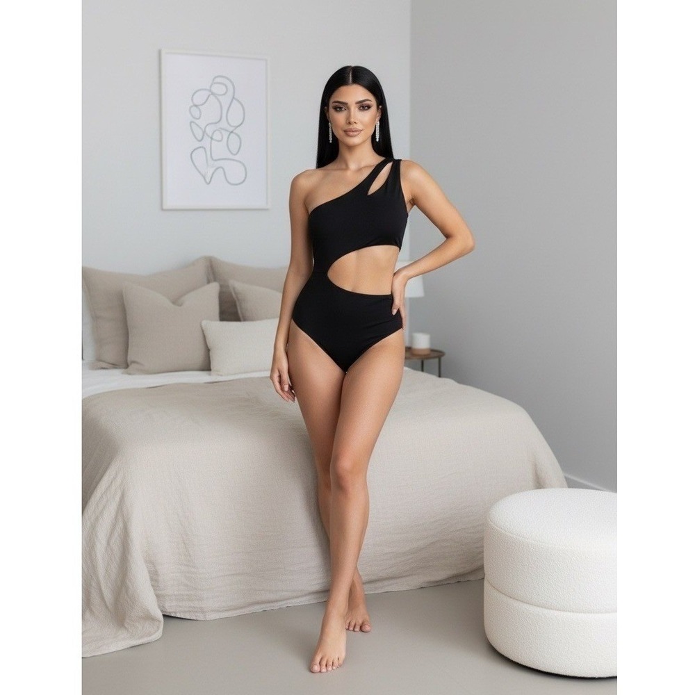 Forever 21 Womens Black One Shoulder Cutout Knit Bodysuit Size L New 00359499014